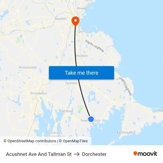 Acushnet Ave And Tallman St to Dorchester map