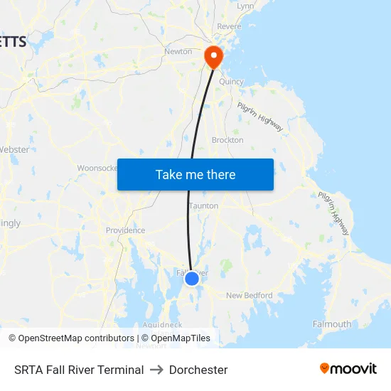 SRTA Fall River Terminal to Dorchester map