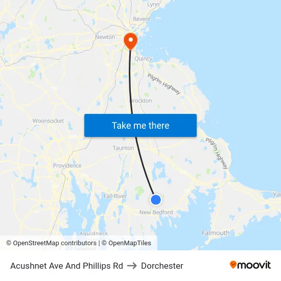 Acushnet Ave And Phillips Rd to Dorchester map