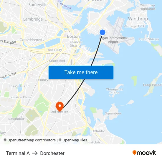 Terminal A to Dorchester map
