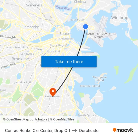 Conrac Rental Car Center, Drop Off to Dorchester map