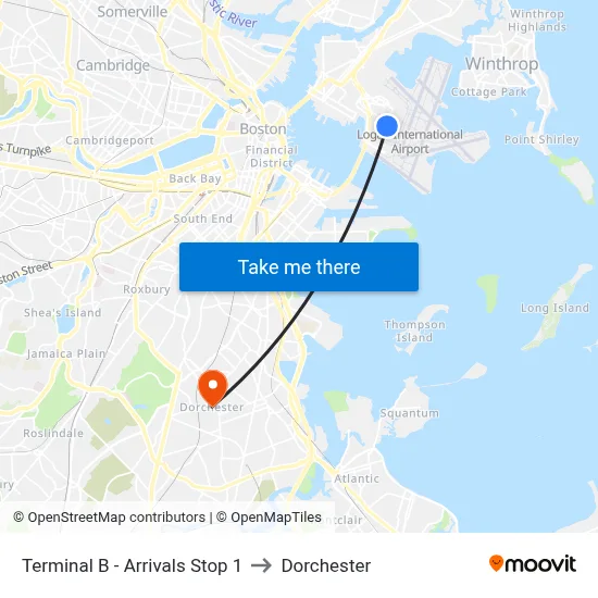 Terminal B - Arrivals Stop 1 to Dorchester map