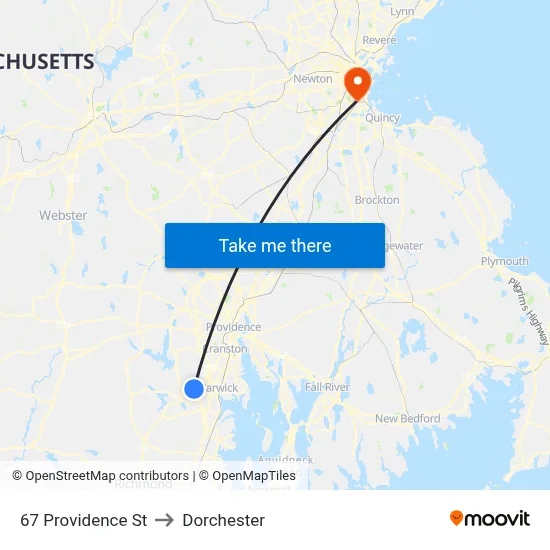 67 Providence St to Dorchester map