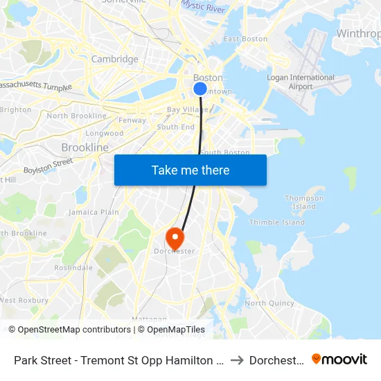 Park Street - Tremont St Opp Hamilton Pl to Dorchester map