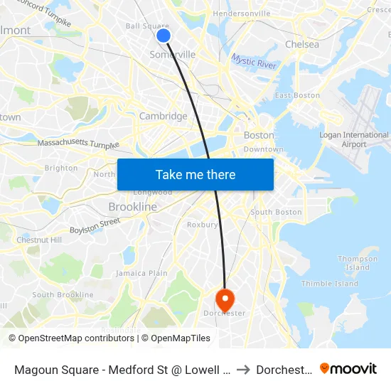 Magoun Square - Medford St @ Lowell St to Dorchester map