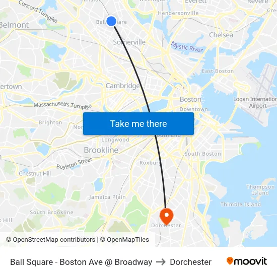 Ball Square - Boston Ave @ Broadway to Dorchester map