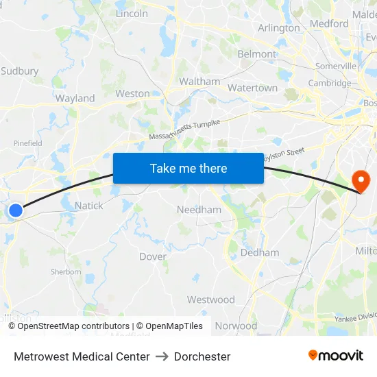 Metrowest Medical Center to Dorchester map