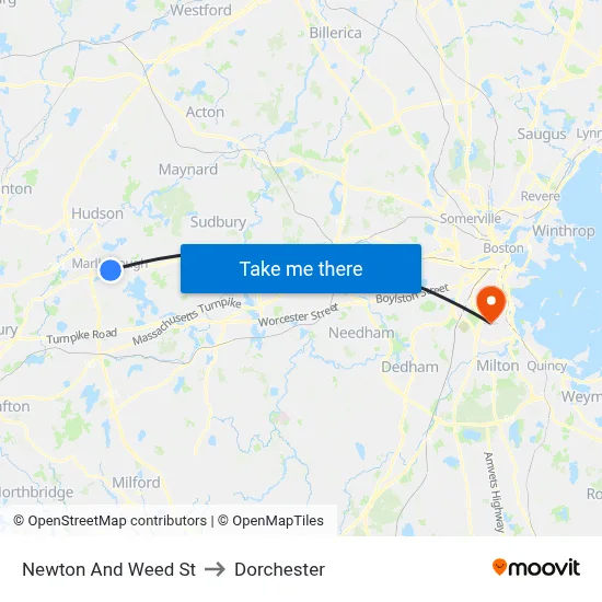 Newton And Weed St to Dorchester map