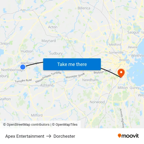 Apex Entertainment to Dorchester map