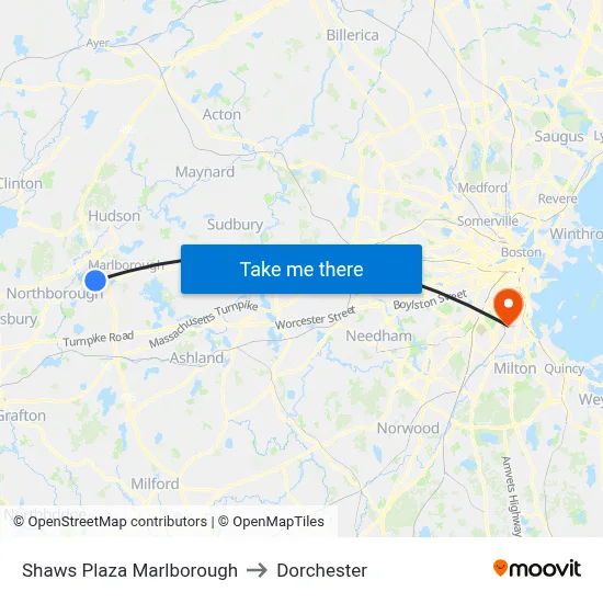 Shaws Plaza Marlborough to Dorchester map