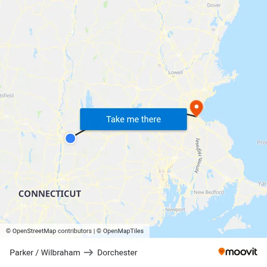 Parker / Wilbraham to Dorchester map