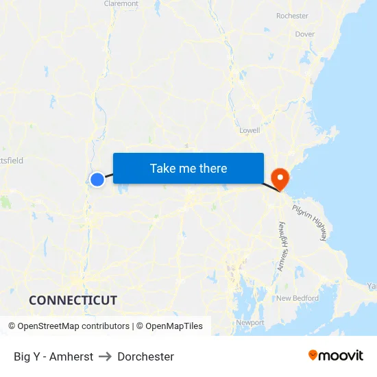 Big Y - Amherst to Dorchester map