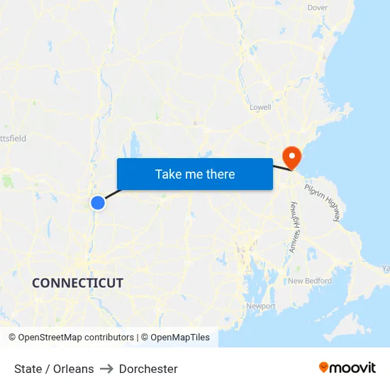 State / Orleans to Dorchester map