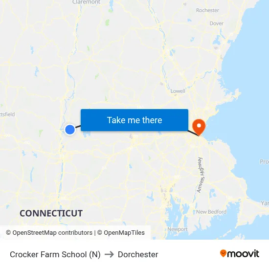 Crocker Farm School (N) to Dorchester map