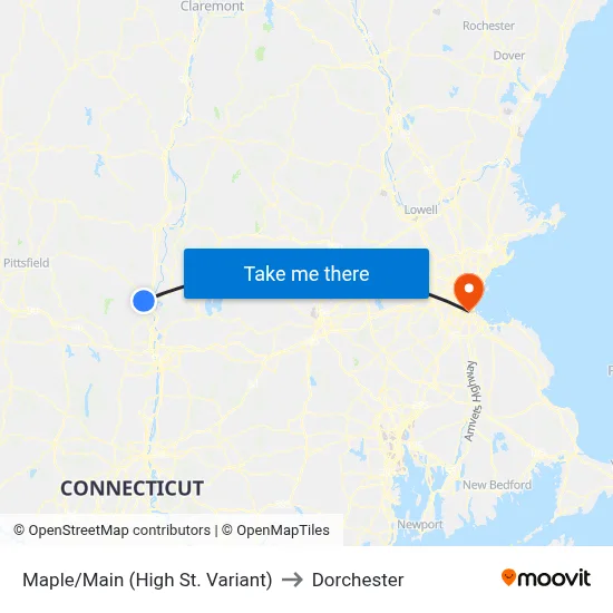 Maple/Main (High St. Variant) to Dorchester map