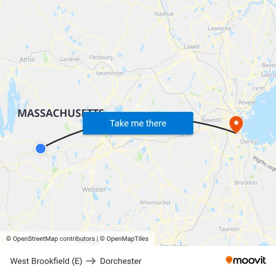 West Brookfield (E) to Dorchester map