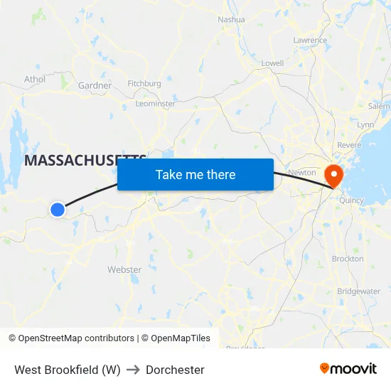 West Brookfield (W) to Dorchester map