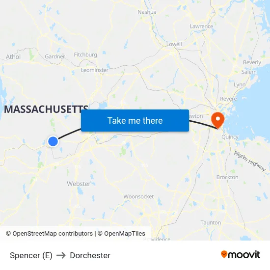 Spencer (E) to Dorchester map
