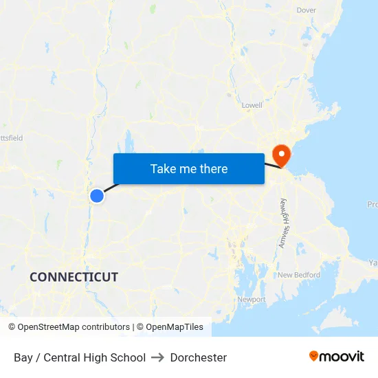 Bay / Central High School to Dorchester map