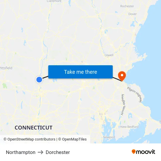 Northampton to Dorchester map