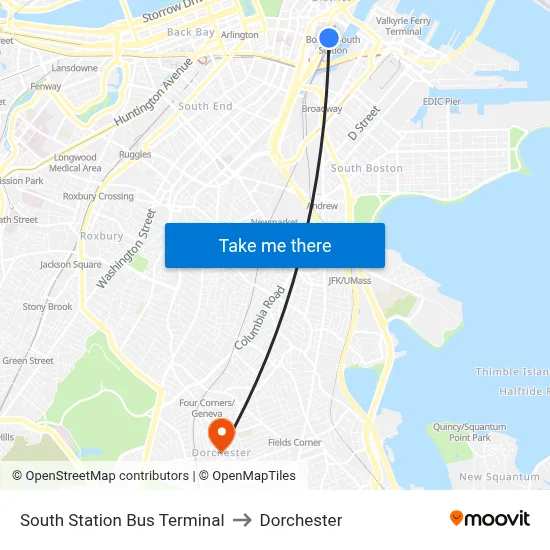 South Station Bus Terminal to Dorchester map
