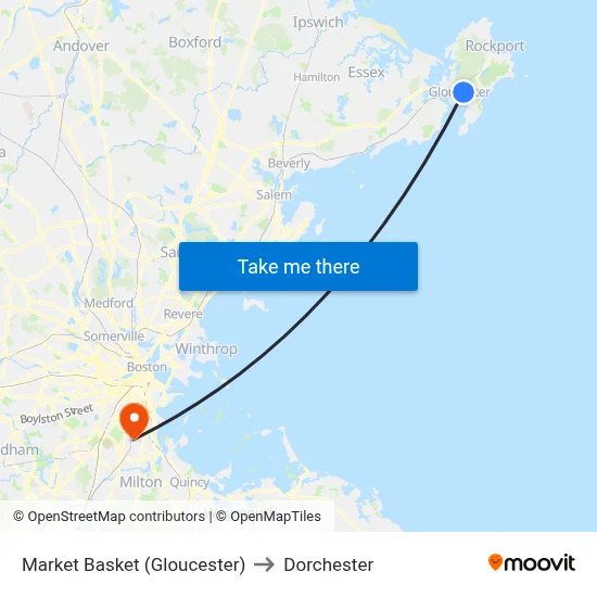 Market Basket (Gloucester) to Dorchester map