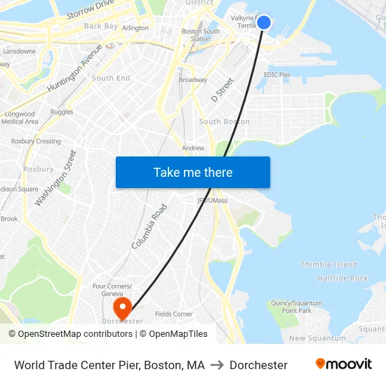 World Trade Center Pier, Boston, MA to Dorchester map