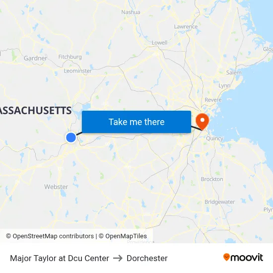 Major Taylor at Dcu Center to Dorchester map