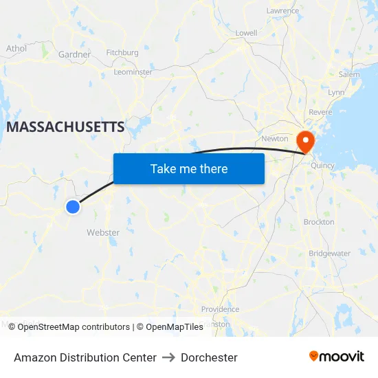 Amazon Distribution Center to Dorchester map