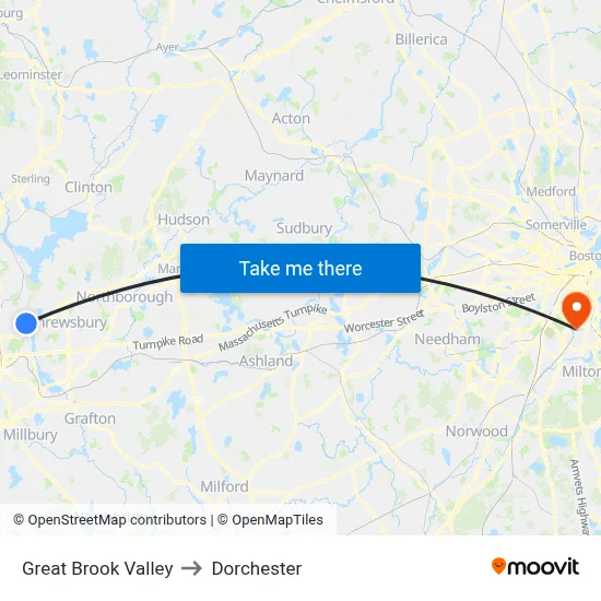 Great Brook Valley to Dorchester map