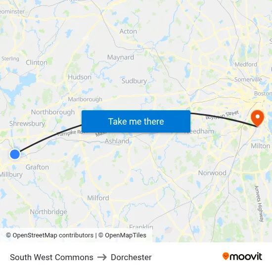 South West Commons to Dorchester map