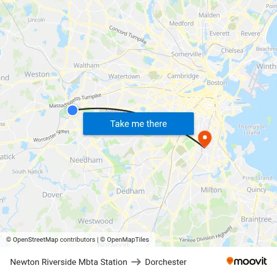 Newton Riverside Mbta Station to Dorchester map