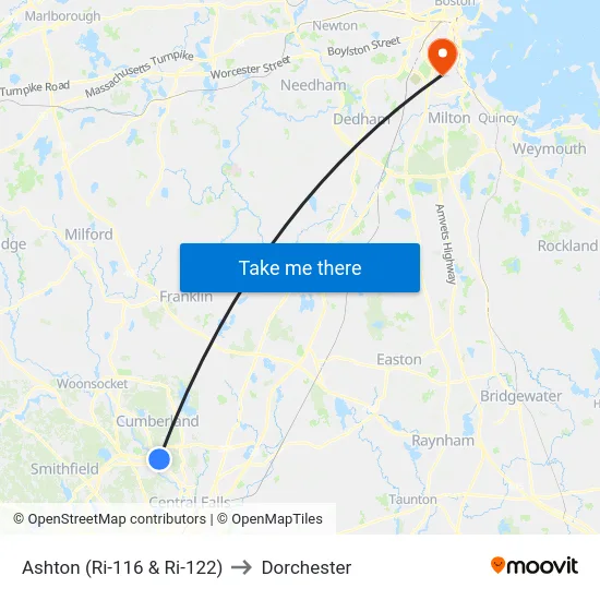 Ashton (Ri-116 & Ri-122) to Dorchester map