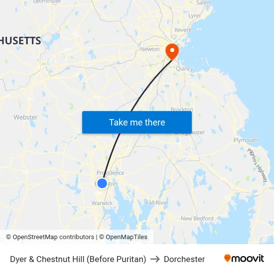 Dyer & Chestnut Hill (Before Puritan) to Dorchester map