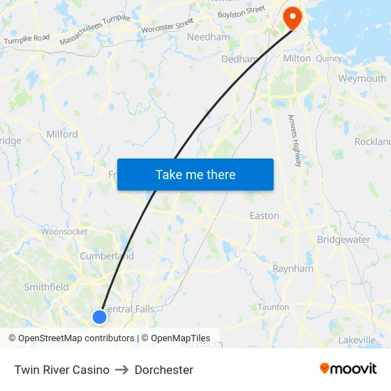 Twin River Casino to Dorchester map
