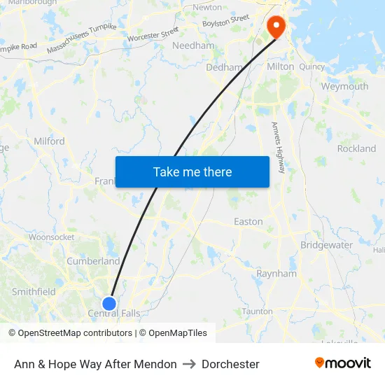 Ann & Hope Way After Mendon to Dorchester map