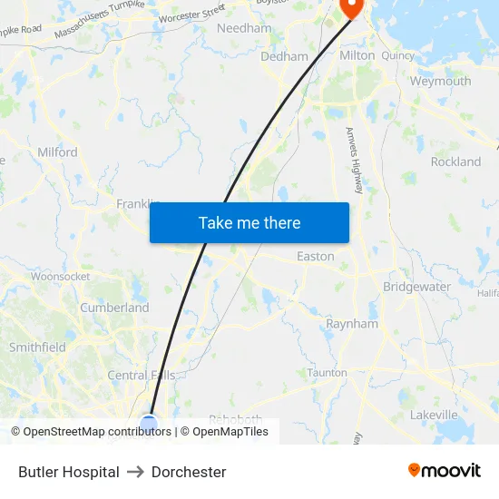 Butler Hospital to Dorchester map