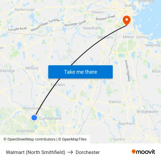 Walmart (North Smithfield) to Dorchester map