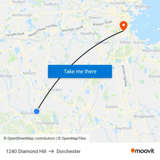 1240 Diamond Hill to Dorchester map