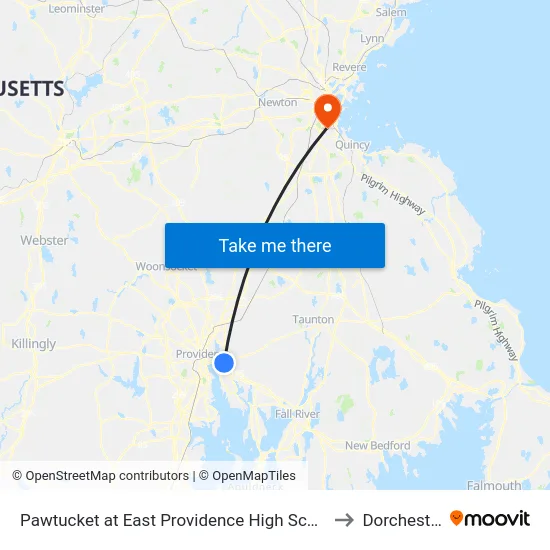 Pawtucket at East Providence High School to Dorchester map