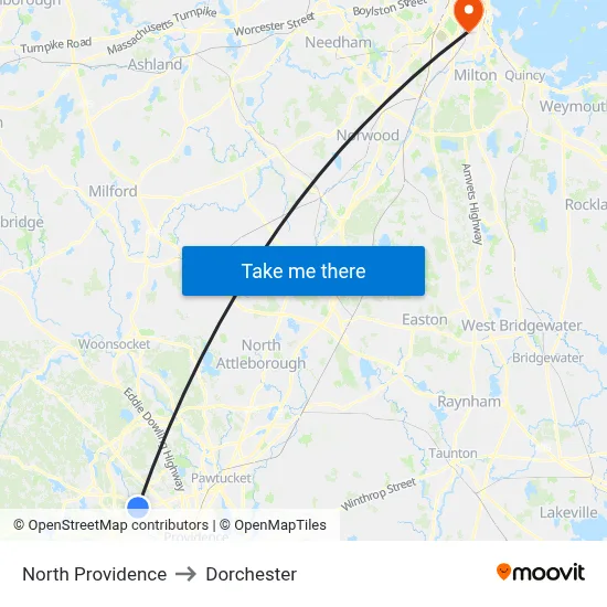 North Providence to Dorchester map