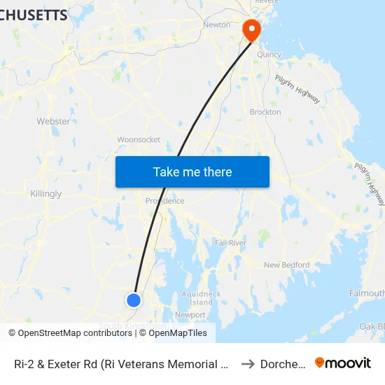 Ri-2 & Exeter Rd (Ri Veterans Memorial Cemetery) to Dorchester map