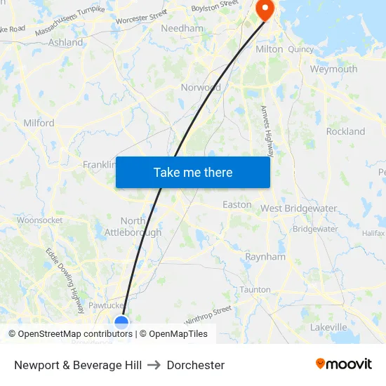 Newport & Beverage Hill to Dorchester map
