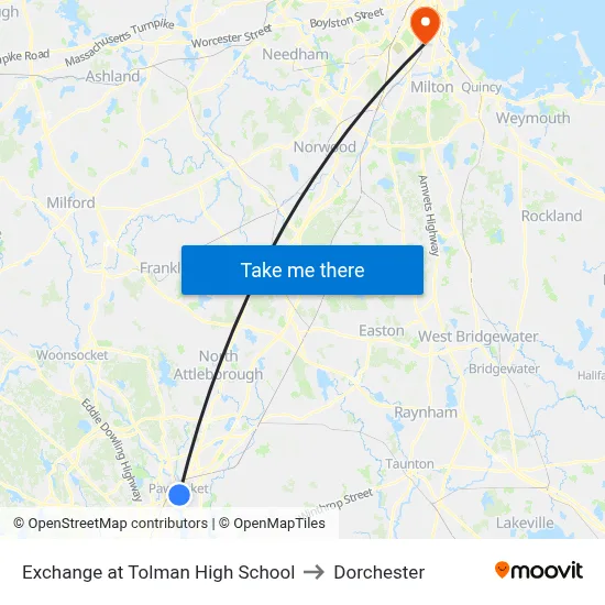Exchange at Tolman High School to Dorchester map