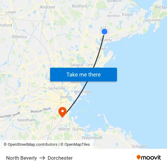 North Beverly to Dorchester map