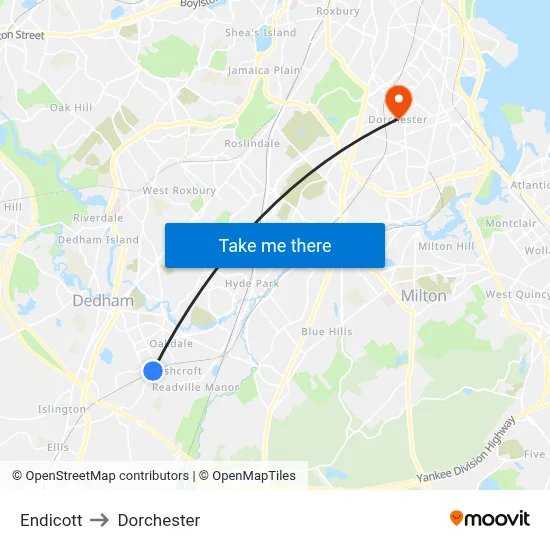 Endicott to Dorchester map