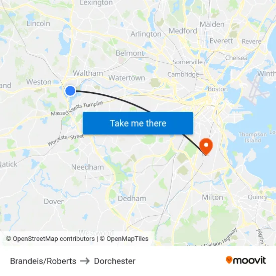 Brandeis/Roberts to Dorchester map