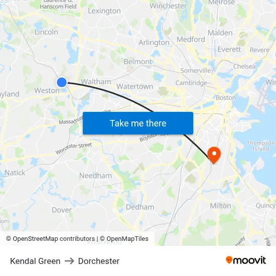 Kendal Green to Dorchester map