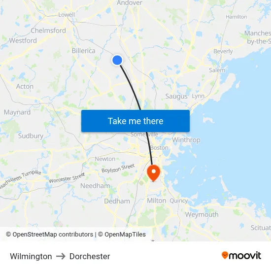 Wilmington to Dorchester map