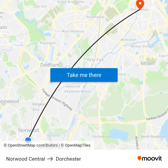 Norwood Central to Dorchester map